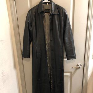 60-inch Belted Floor Length Leather Trench Coat